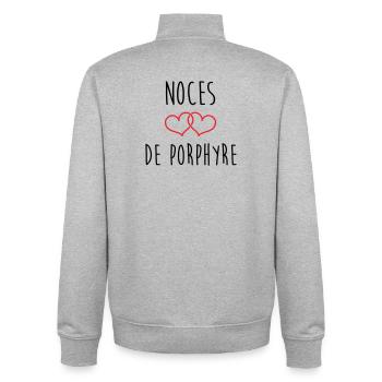 Porphyr-Hochzeit 33 Jahre Ehe - Unisex Organic Zip Sweatshirt von Stanley/Stella - Grau meliert - Hinten - AI Model Male 185 light (185cm)