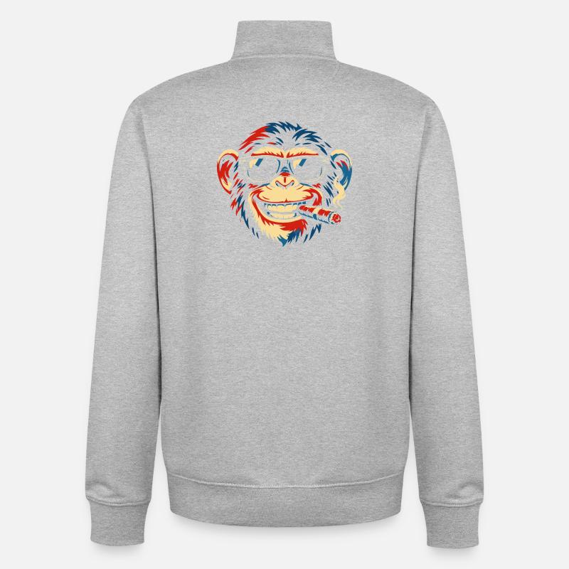 Cigar Sunglass Monkey Pop Art - Unisex Organic Zip Sweatshirt by Stanley/Stella - heather grey
