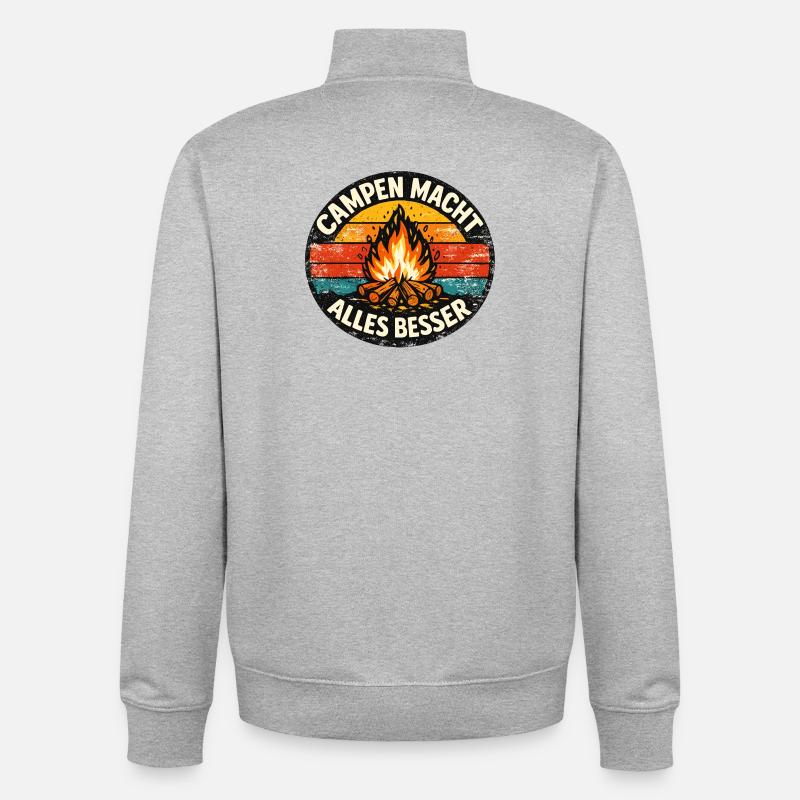 Camping makes everything better - Unisex Organic Zip Sweatshirt by Stanley/Stella - heather grey
