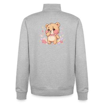 Ours délicat avec une couronne de fleurs - Sweat zippé unisexe en coton bio Stanley/Stella - gris chiné - Dos - AI Model Male 185 light (185cm)
