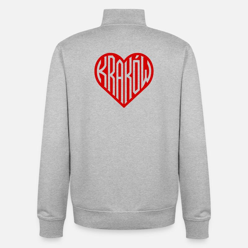 Krakow Heart Typography - Unisex Organic Zip Sweatshirt by Stanley/Stella - heather grey