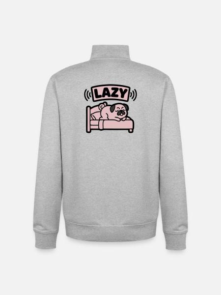 Lazy Pug Dog Bed Introvert - Unisex Organic Zip Sweatshirt by Stanley/Stella - heather grey