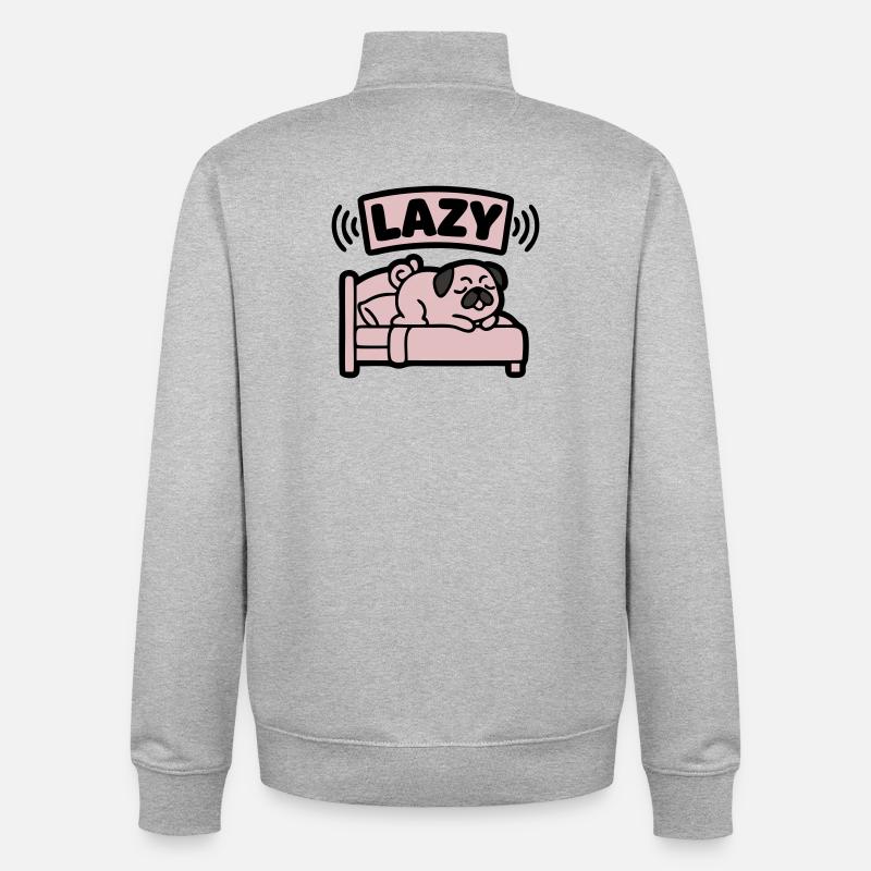 Lazy Pug Dog Bed Introvert - Unisex Organic Zip Sweatshirt by Stanley/Stella - heather grey