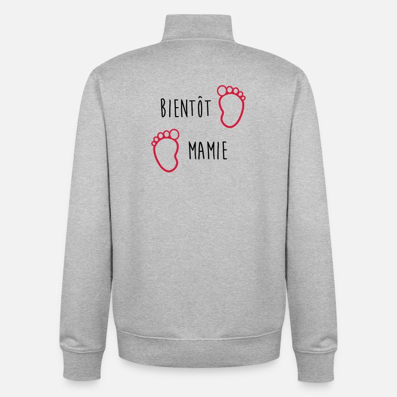 Bientôt Mamie - Mamy - Naissance - Bébé - Enfant - Sweat zippé unisexe en coton bio Stanley/Stella - gris chiné