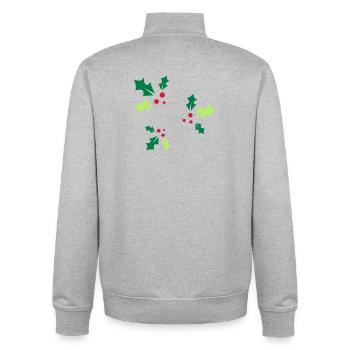 three holly branches with three red berries - Unisex Organic Zip Sweatshirt by Stanley/Stella - heather grey - Back - AI Model Male 185 light (185cm)