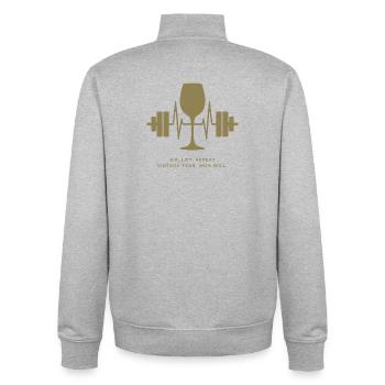 Genuss und Kraft: Wein und Gewichte - Unisex Organic Zip Sweatshirt von Stanley/Stella - Grau meliert - Hinten - AI Model Male 185 light (185cm)
