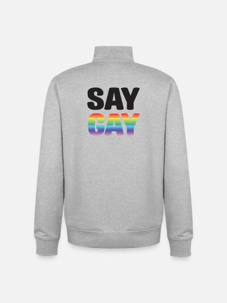 LGBT Pride Month - Say Gay - Unisex Organic Zip Sweatshirt by Stanley/Stella - heather grey
