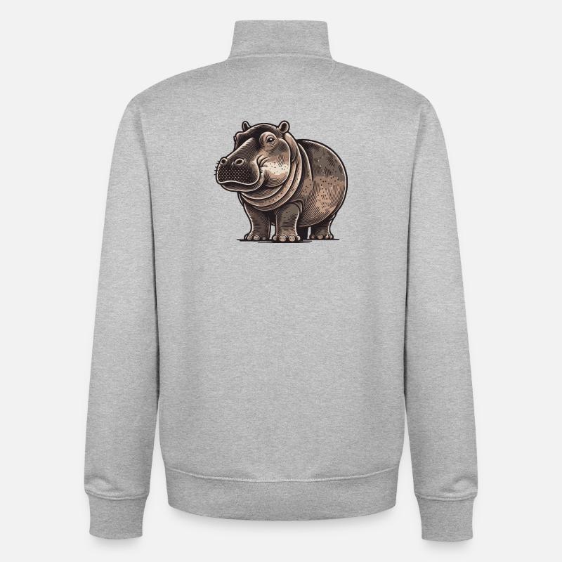 Hippopotame - Sweat zippé unisexe en coton bio Stanley/Stella - gris chiné