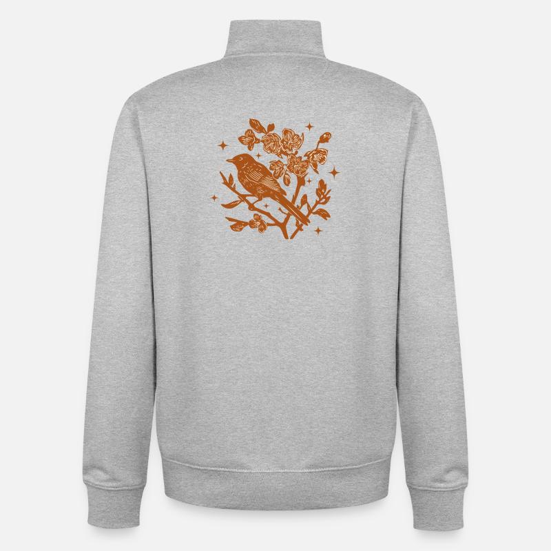 Silhouette oiseau et fleurs d'automne - Sweat zippé unisexe en coton bio Stanley/Stella - gris chiné