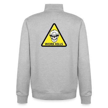 Danger Work, Kill sign with a helmeted skull - Unisex Organic Zip Sweatshirt by Stanley/Stella - heather grey - Back - AI Model Male 185 light (185cm)