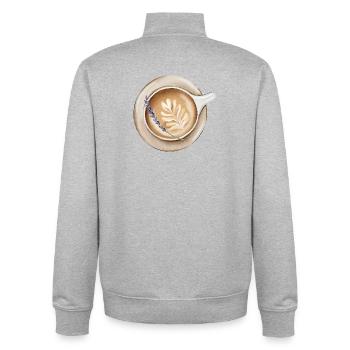 Gemütliche Lavendel Latte Art Design  - Unisex Organic Zip Sweatshirt von Stanley/Stella - Grau meliert - Hinten - AI Model Male 185 light (185cm)