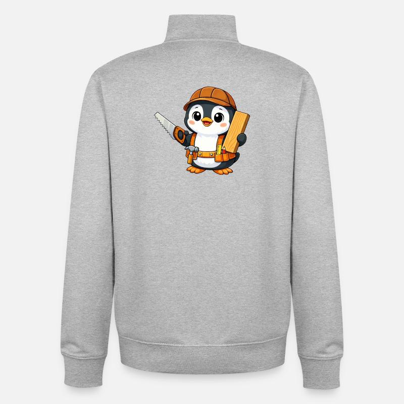 Pingouin, Artisan, Charpentier, Charpentier, Menuisier - Sweat zippé unisexe en coton bio Stanley/Stella - gris chiné