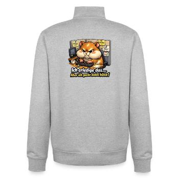 Bürohamster Ich erledige das Meme - Unisex Organic Zip Sweatshirt von Stanley/Stella - Grau meliert - Hinten - AI Model Male 185 light (185cm)