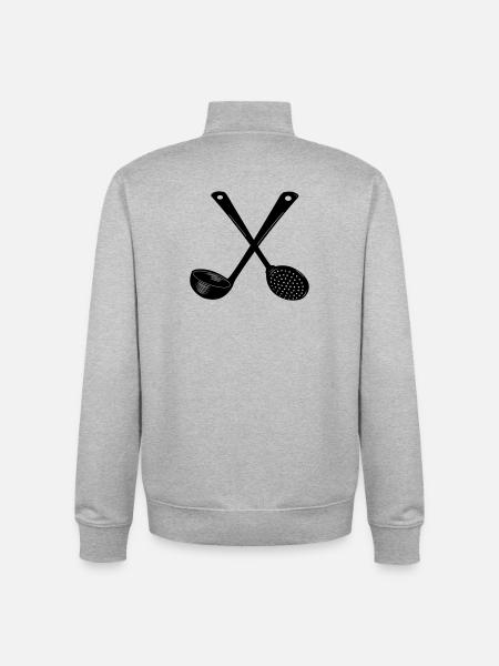 Crossed soup spoon and slotted spoon - Unisex Organic Zip Sweatshirt by Stanley/Stella - heather grey