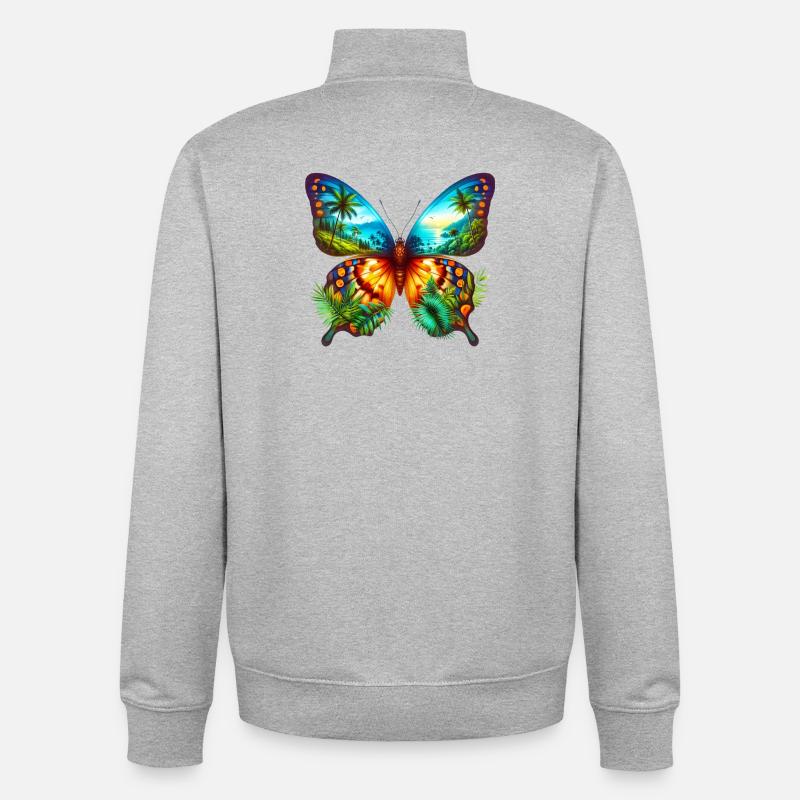 Papillon - Sweat zippé unisexe en coton bio Stanley/Stella - gris chiné