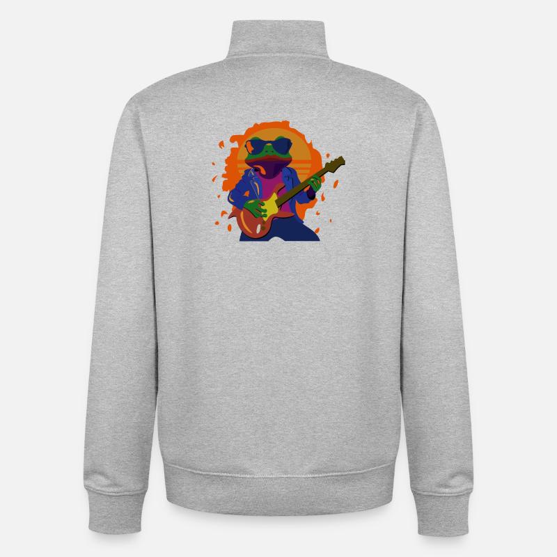 Rock-Frog au coucher du soleil - Sweat zippé unisexe en coton bio Stanley/Stella - gris chiné