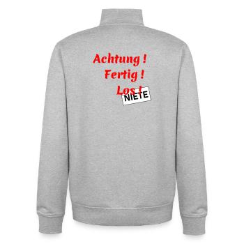 Attention - Ready - Go - Unisex Organic Zip Sweatshirt by Stanley/Stella - heather grey - Back - AI Model Male 185 light (185cm)
