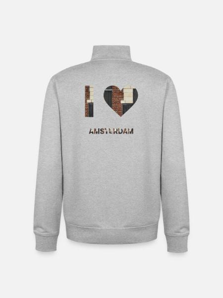 Amsterdam Brick Heart Emblem Tee - Unisex Organic Zip Sweatshirt by Stanley/Stella - heather grey