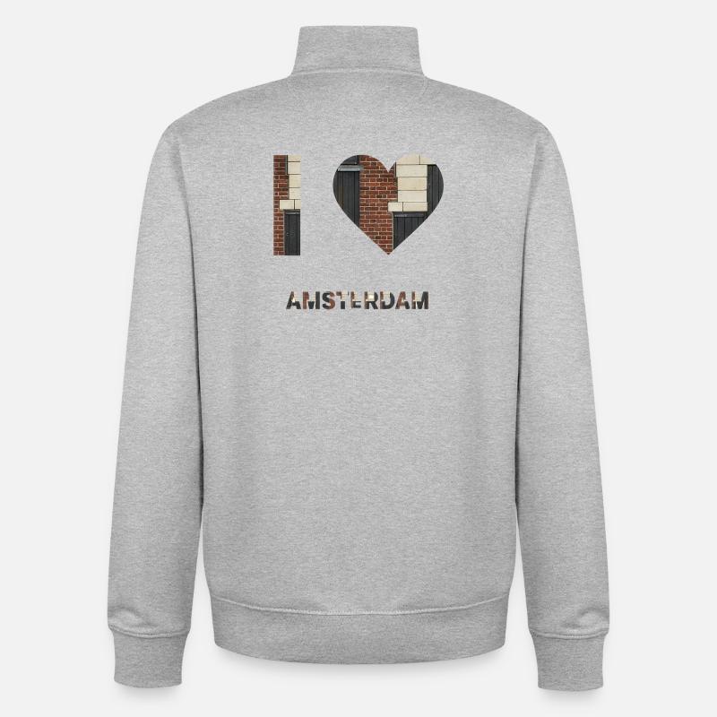 Amsterdam Brick Heart Emblem Tee - Unisex Organic Zip Sweatshirt von Stanley/Stella - Grau meliert