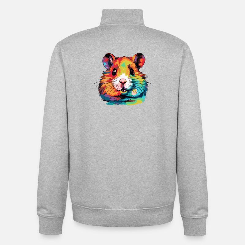 Farbexplosion Hamsterportrait - Unisex Organic Zip Sweatshirt von Stanley/Stella - Grau meliert