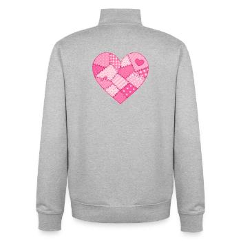 Cœur patchwork en quilt rose - Sweat zippé unisexe en coton bio Stanley/Stella - gris chiné - Dos - AI Model Male 185 light (185cm)