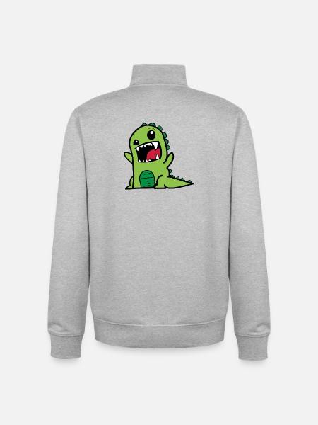 Dinosaur T-Rex Comic Style Dino in green - Unisex Organic Zip Sweatshirt by Stanley/Stella - heather grey