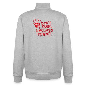 Keine Panik simulierter Erste-Hilfe-Ausbilder für Patienten - Unisex Organic Zip Sweatshirt von Stanley/Stella - Grau meliert - Hinten - AI Model Male 185 light (185cm)
