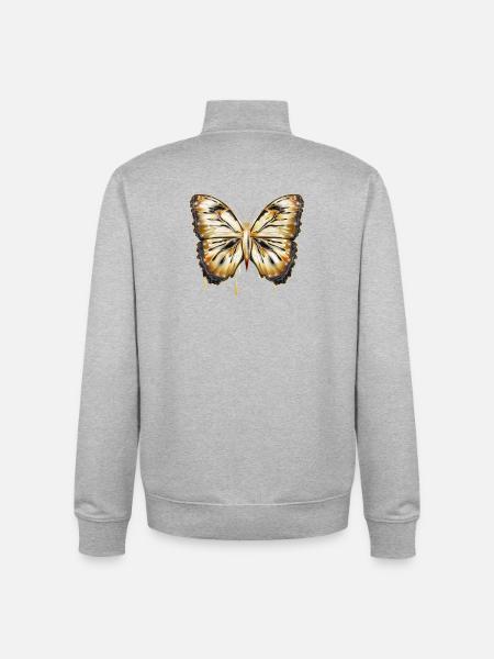 hand-drawn gold shiny butterfly - Unisex Organic Zip Sweatshirt by Stanley/Stella - heather grey