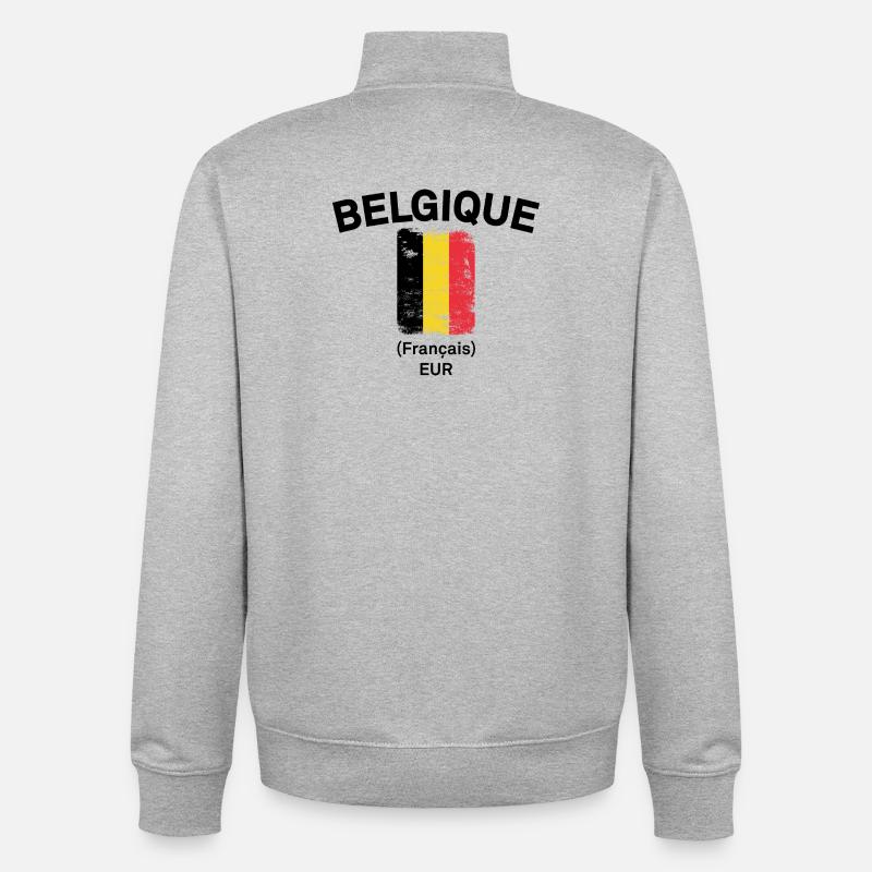Bande grunge du drapeau belge - Sweat zippé unisexe en coton bio Stanley/Stella - gris chiné
