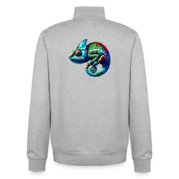 Caméléon polygonal - Sweat zippé unisexe en coton bio Stanley/Stella - gris chiné - Dos - AI Model Male 185 light (185cm)