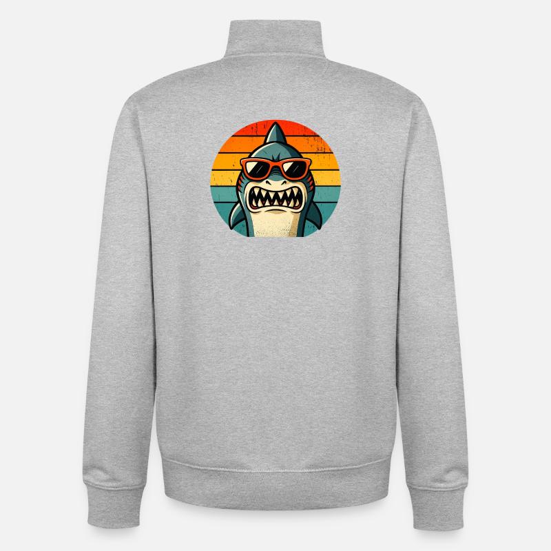 Requin Cool avec Lunettes de Soleil - Sweat zippé unisexe en coton bio Stanley/Stella - gris chiné