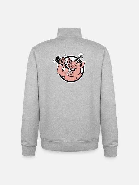 Cochon avec bouteille de célébration - Sweat zippé unisexe en coton bio Stanley/Stella - gris chiné
