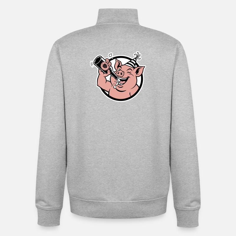 Cochon avec bouteille de célébration - Sweat zippé unisexe en coton bio Stanley/Stella - gris chiné