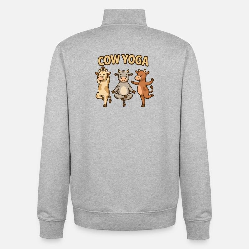 Illustration de yoga de vache - Sweat zippé unisexe en coton bio Stanley/Stella - gris chiné