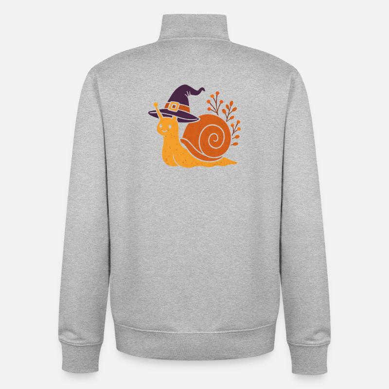 Cute Snail with Witch Hat - Unisex Organic Zip Sweatshirt by Stanley/Stella - heather grey