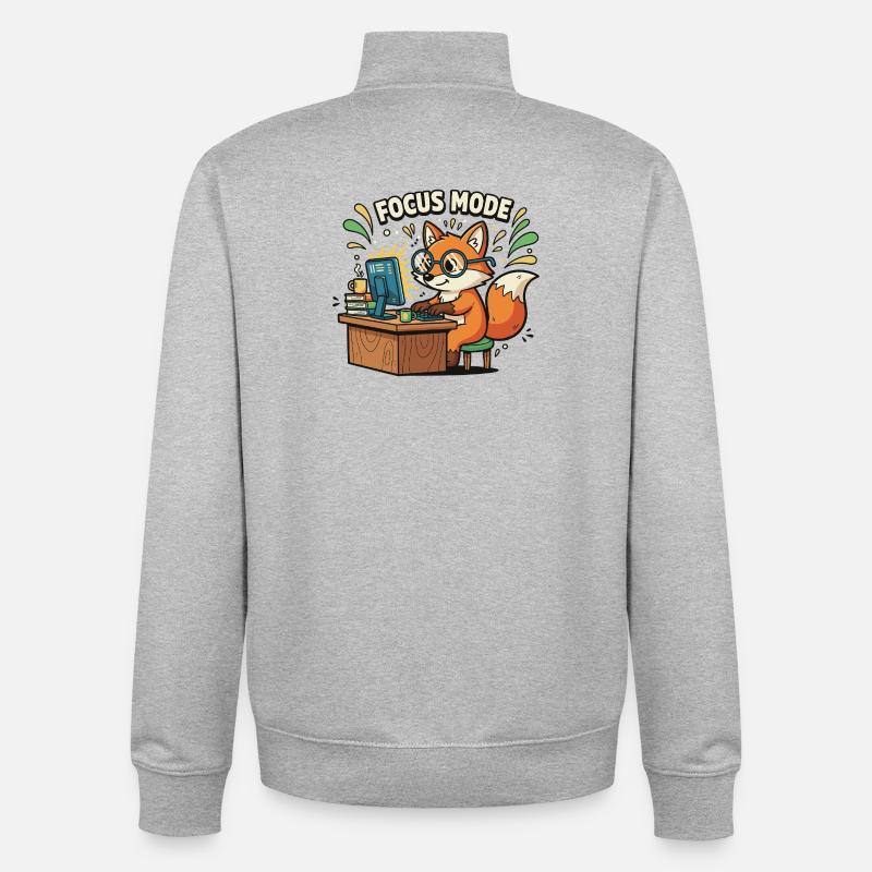Fokusmodus Fuchs am Computer - Unisex Organic Zip Sweatshirt von Stanley/Stella - Grau meliert