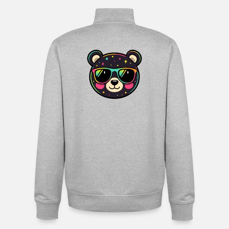 Polychromer Neon-Panda mit Brille - Unisex Organic Zip Sweatshirt von Stanley/Stella - Grau meliert
