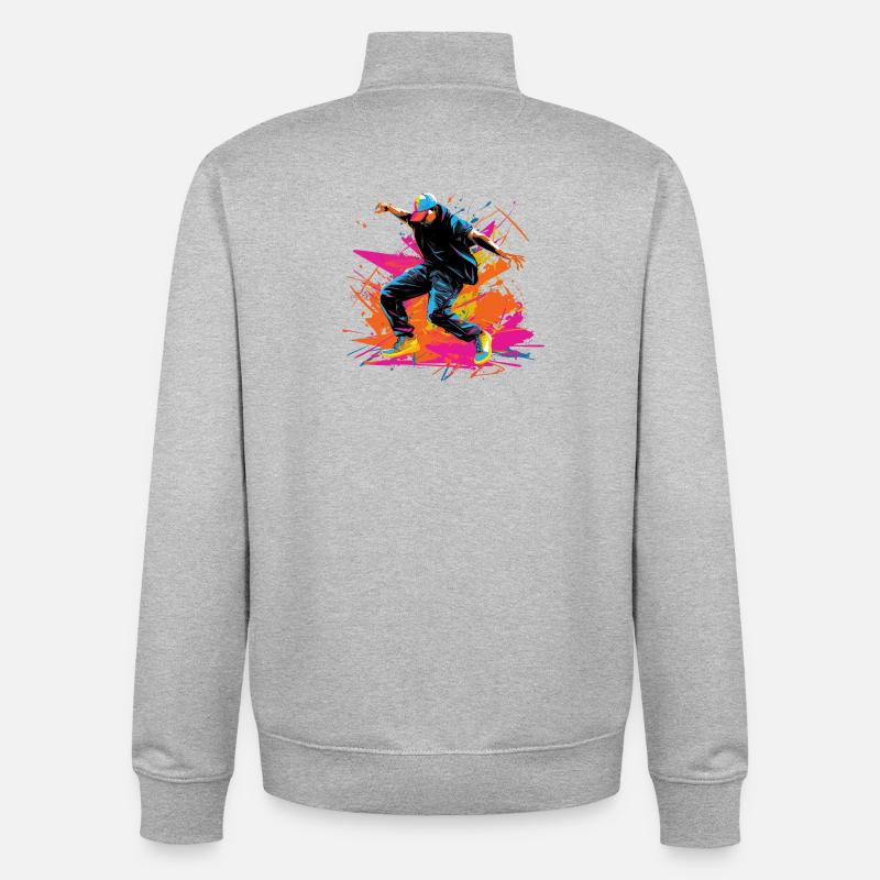 Synthwave rétro B Boy - Sweat zippé unisexe en coton bio Stanley/Stella - gris chiné