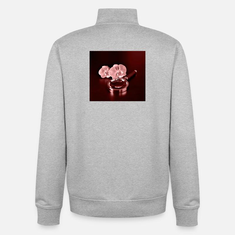 Fleurs d’orchidée et loupe - Sweat zippé unisexe en coton bio Stanley/Stella - gris chiné
