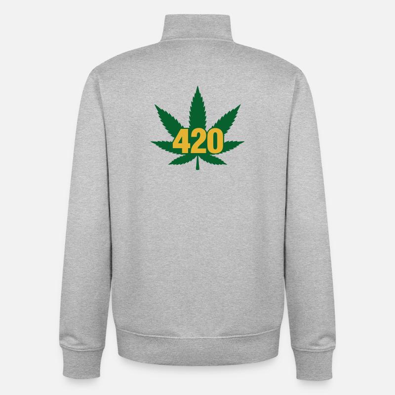 Emblème de feuille de cannabis 420 - Sweat zippé unisexe en coton bio Stanley/Stella - gris chiné