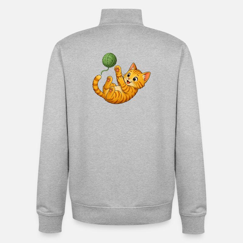 Kitten playing with wool - Unisex Organic Zip Sweatshirt by Stanley/Stella - heather grey