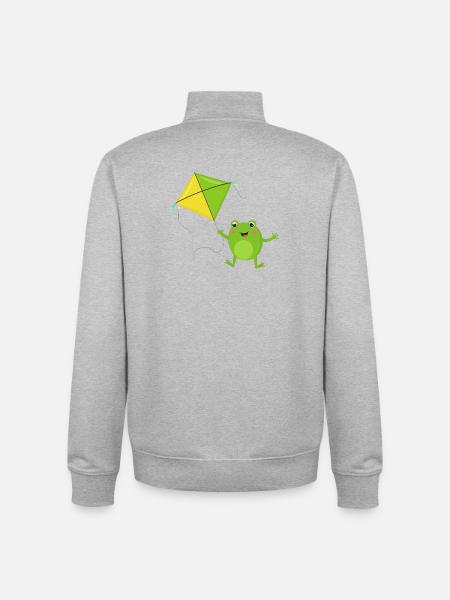 Green frog flies a kite – Fu - Unisex Organic Zip Sweatshirt by Stanley/Stella - heather grey