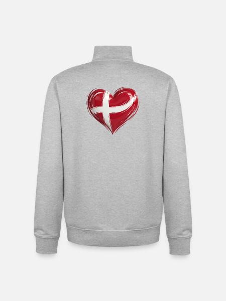 Denmark Heart Flag - Unisex Organic Zip Sweatshirt by Stanley/Stella - heather grey