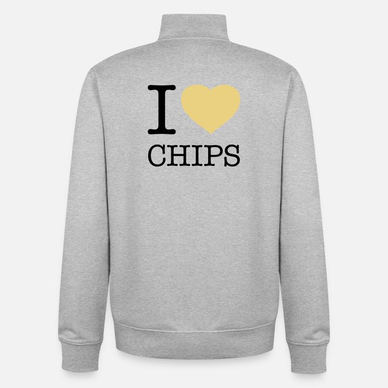 I LOVE CHIPS - Sweat zippé unisexe en coton bio Stanley/Stella - gris chiné