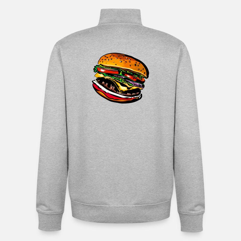 Burger Cheeseburger Restauration rapide - Sweat zippé unisexe en coton bio Stanley/Stella - gris chiné