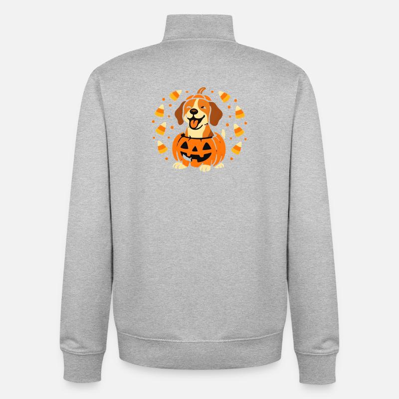 Chiot Halloween dans Citrouille Souriante - Sweat zippé unisexe en coton bio Stanley/Stella - gris chiné
