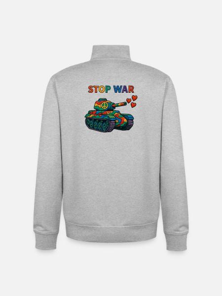 Regenbogen Panzer mit Peace-Zeichen – STOP WAR - Unisex Organic Zip Sweatshirt von Stanley/Stella - Grau meliert