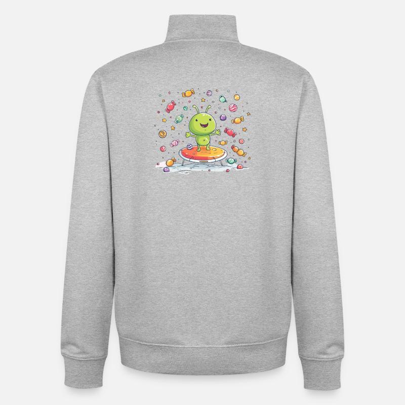 Petit extraterrestre vert sur un trampoline - Sweat zippé unisexe en coton bio Stanley/Stella - gris chiné