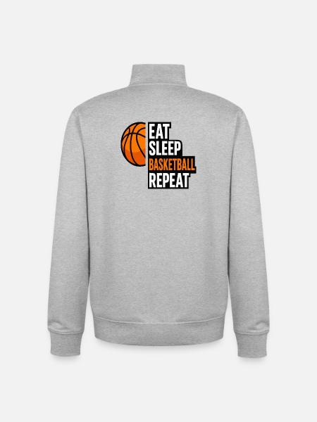 Eat Sleep Basketball Repeat Quote - Unisex Organic Zip Sweatshirt by Stanley/Stella - heather grey