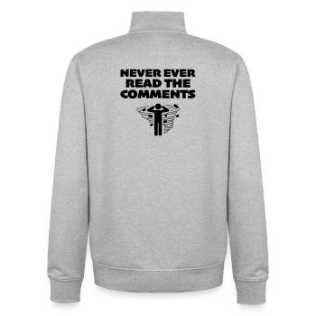 Lies niemals, niemals die Kommentare online - Unisex Organic Zip Sweatshirt von Stanley/Stella - Grau meliert - Hinten - AI Model Male 185 light (185cm)